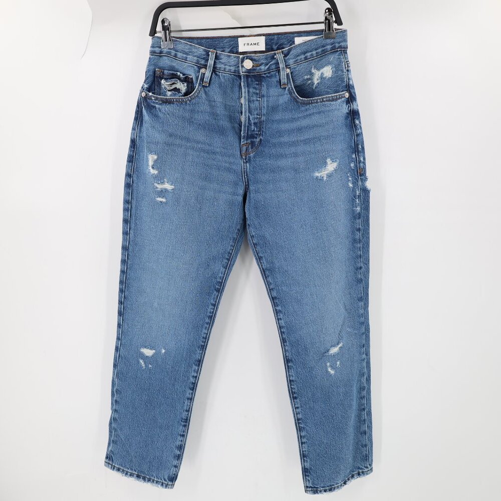 FRAME Jeans Womens 28 Le Original Patina Button Fly Straight High Waist Cropped
